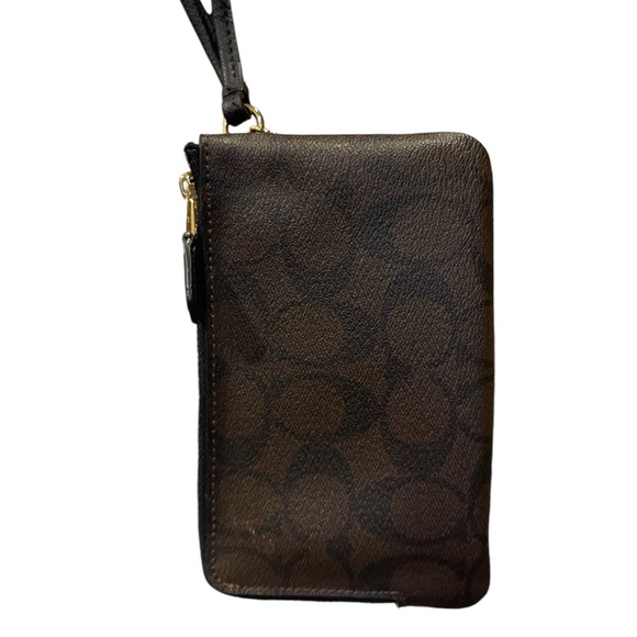 Nwt-Coach Double Zip Dark Brown Logo, Wristlet Wallet - Picture 2 of 7